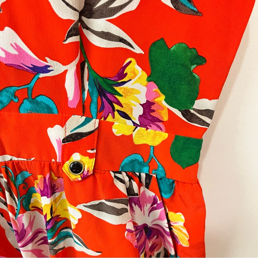 Yumi Kim 100% Silk Red Floral Jumpsuit S Vacation Vibrant Tropical Chic - Picture 8 of 12